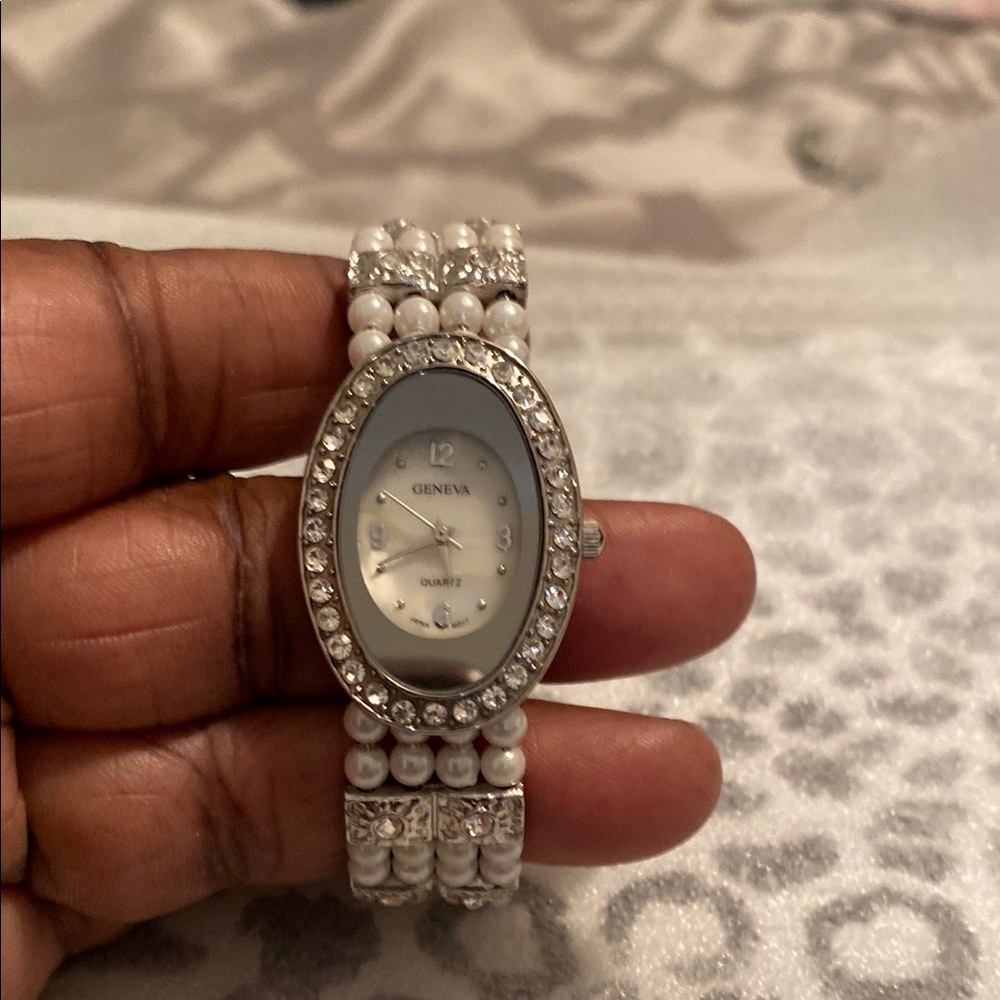 Geneva Women's Silver Pearl Watch